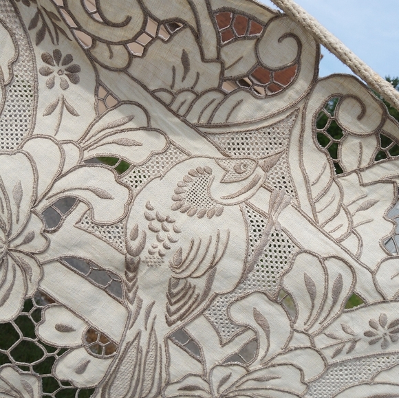 Maderia Tablecloth Birds Peacocks Cutwork - Picture 4 of 16